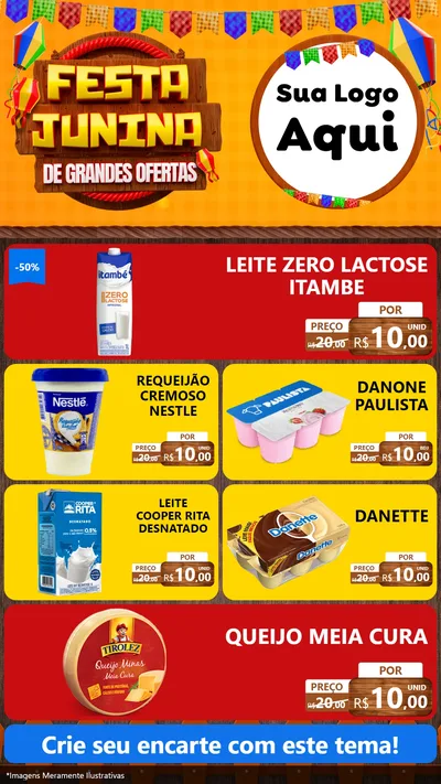 Modelo de TV para TV Vertical com o tema Festa Junina de Grandes Ofertas para Frios e Laticínios