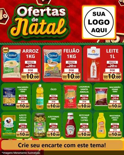 Modelo de Rede Social para Feed Instagram com o tema Ofertas de Natal para Supermercado