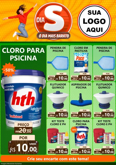 Modelo de Encarte para Encarte A4 Vertical com o tema Dia S - O Dia Mais Barato para Produtos para Piscina