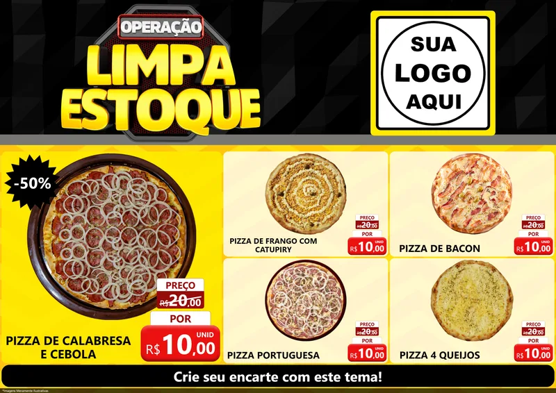 Modelo de Encarte para Encarte A4 Horizontal com o tema Operação Limpa Estoque para Pizzaria