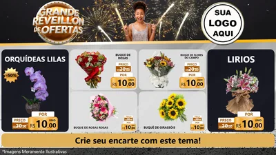 Modelo de TV para TV Horizontal com o tema Grande Réveillon de Ofertas para Floricultura e jardim
