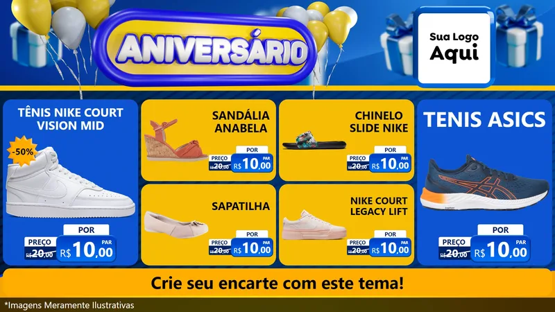 Modelo de TV para TV Horizontal com o tema Aniversário para Calçados