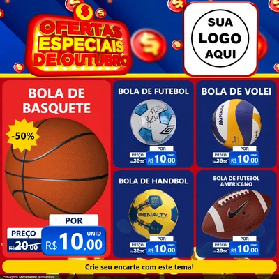 Modelo de Rede Social para Feed Facebook com o tema Ofertas Especiais de Outubro para Artigos Esportivos
