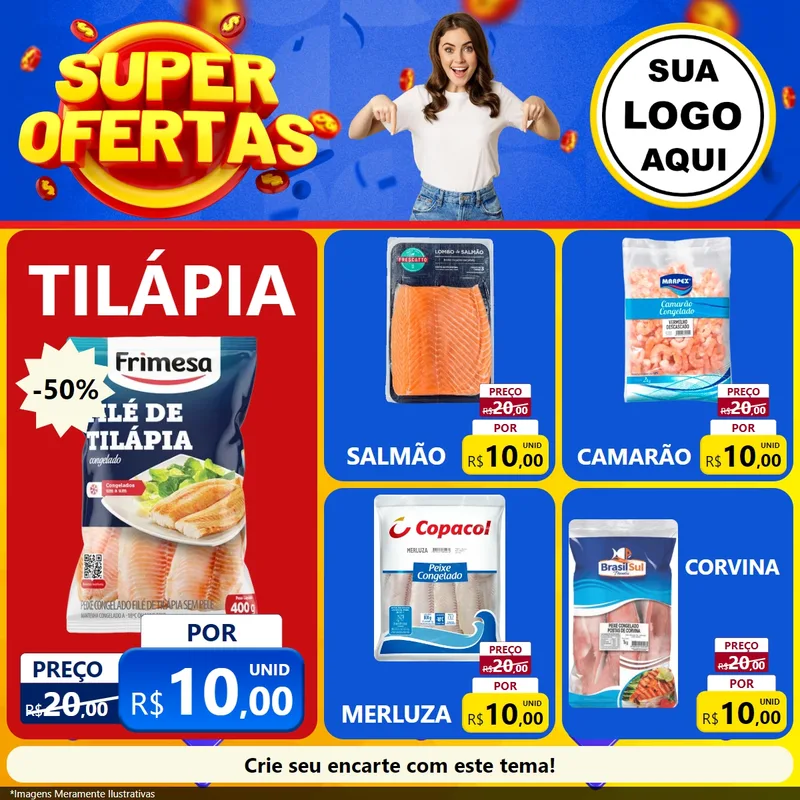 Modelo de Rede Social para Feed Facebook com o tema Super Ofertas para Peixaria