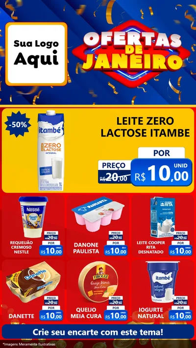 Modelo de Rede Social para Stories com o tema Ofertas de Janeiro para Frios e Laticínios