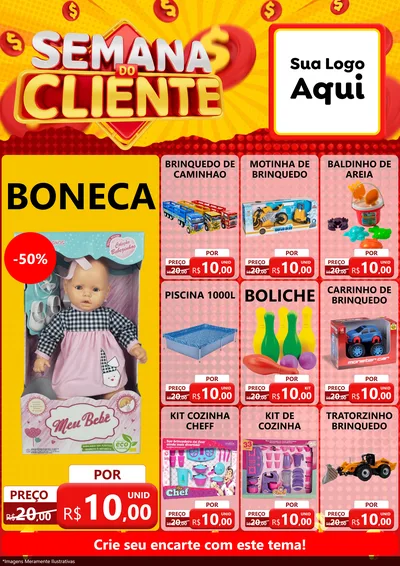 Modelo de Encarte para Encarte A4 Vertical com o tema Semana do Cliente para Brinquedos