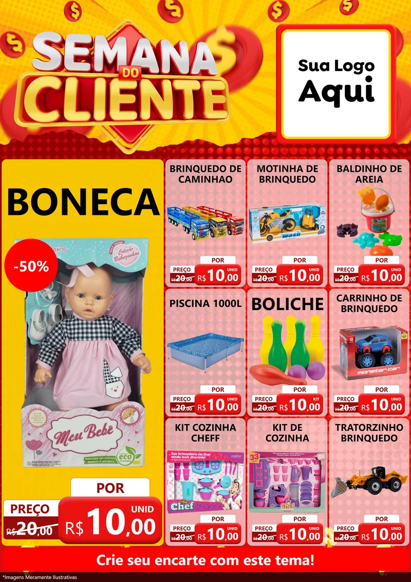 Modelo de Encarte para Encarte A4 Vertical com o tema Semana do Cliente para Brinquedos