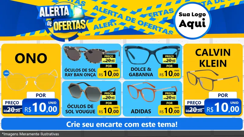 Modelo de TV para TV Horizontal com o tema Alerta de Ofertas para Óticas
