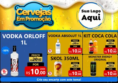 Modelo de Encarte para Encarte A4 Horizontal com o tema Cerveja Em Promoção para Distribuidora de bebidas