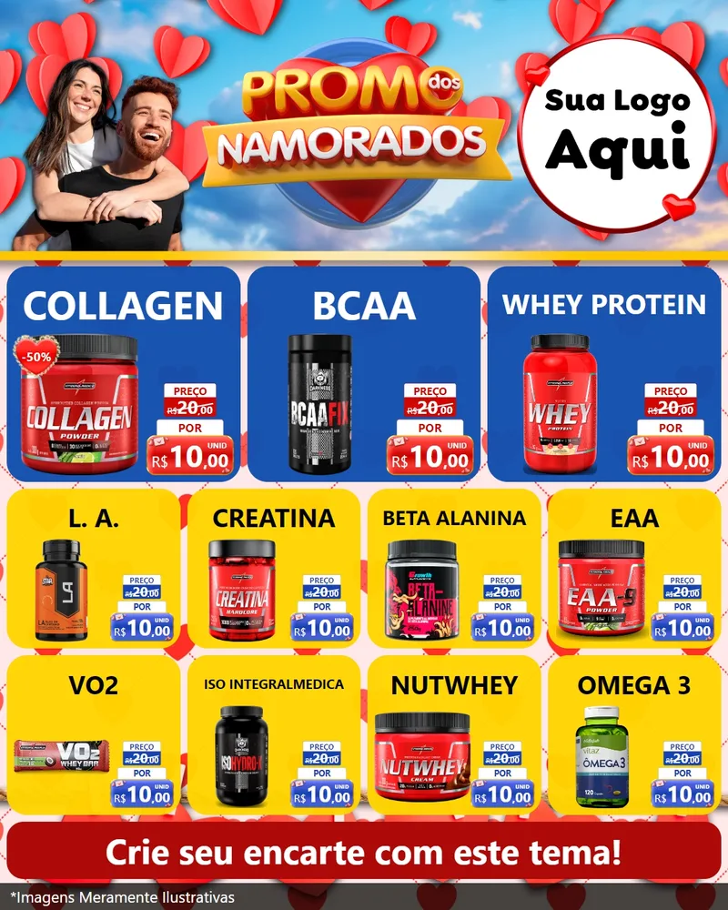 Modelo de Rede Social para Feed Instagram com o tema Promo dos Namorados para Suplementos alimentares
