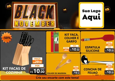 Modelo de Encarte para Encarte A4 Horizontal com o tema Black November para Utilidades Domésticas