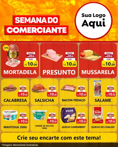 Modelo de Rede Social para Feed Instagram com o tema Semana do Comerciante para Frios e Laticínios
