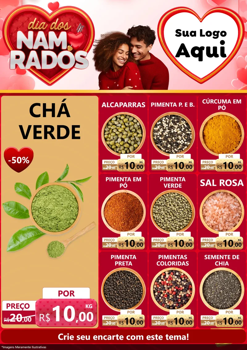 Modelo de Encarte para Encarte A4 Vertical com o tema Dia dos Namorados para Produtos Naturais
