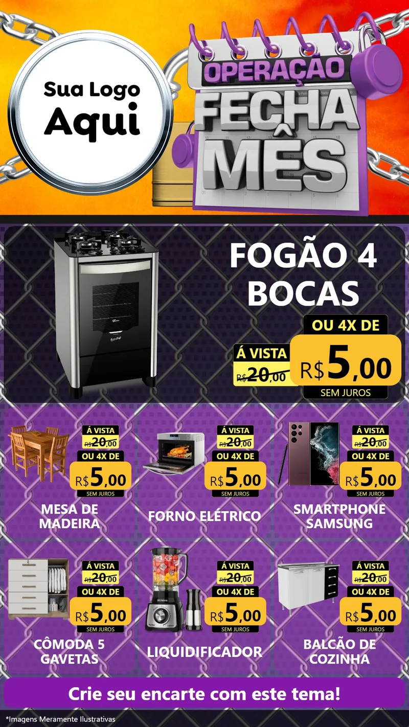 Modelo de Rede Social para Stories com o tema Operação Fecha Mês para Móveis e Eletro
