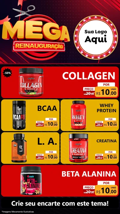 Modelo de TV para TV Vertical com o tema Mega Reinauguração para Suplementos alimentares