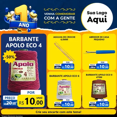 Modelo de Rede Social para Feed Facebook com o tema Um Ano de Aniversário para Armarinho e Aviamentos