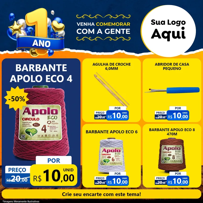 Modelo de Rede Social para Feed Facebook com o tema Um Ano de Aniversário para Armarinho e Aviamentos