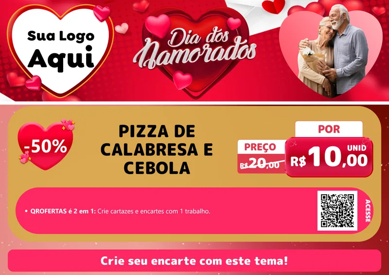 Modelo de Cartaz para Cartaz A4 Horizontal com o tema Dia Dos Namorados para Pizzaria