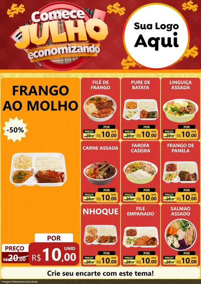 Modelo de Encarte para Encarte A4 Vertical com o tema Comece Julho Economizando para Restaurante