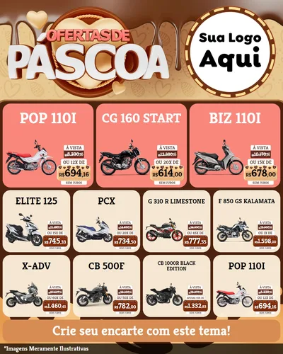Modelo de Rede Social para Feed Instagram com o tema Ofertas de Páscoa para Concessionaria de Motos