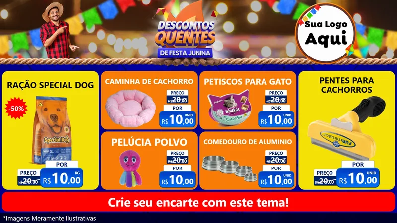 Modelo de TV para TV Horizontal com o tema Descontos Quentes de Festa Junina para Pet Shop