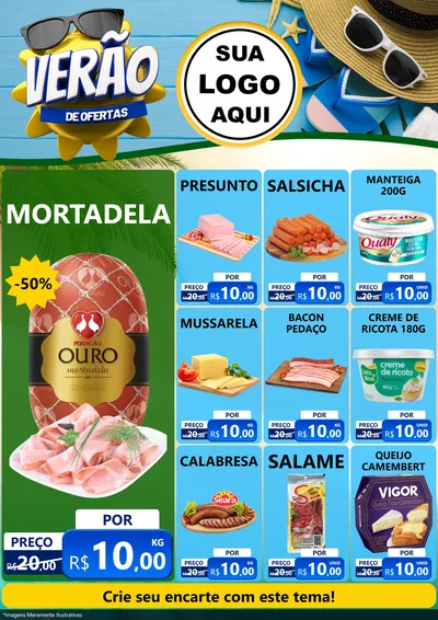 Modelo de Encarte para Encarte A4 Vertical com o tema Verão de Ofertas para Frios e Laticínios