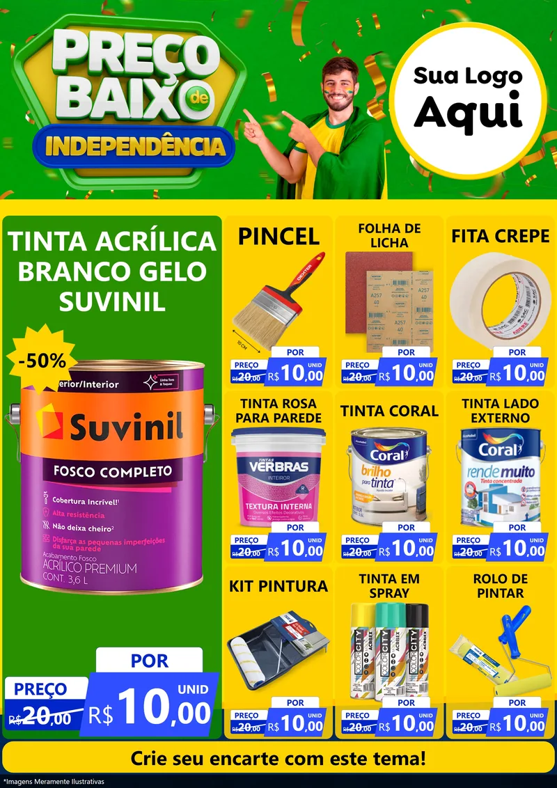 Modelo de Encarte para Encarte A4 Vertical com o tema Preço Baixo de Independência para Tintas e Ferramentas