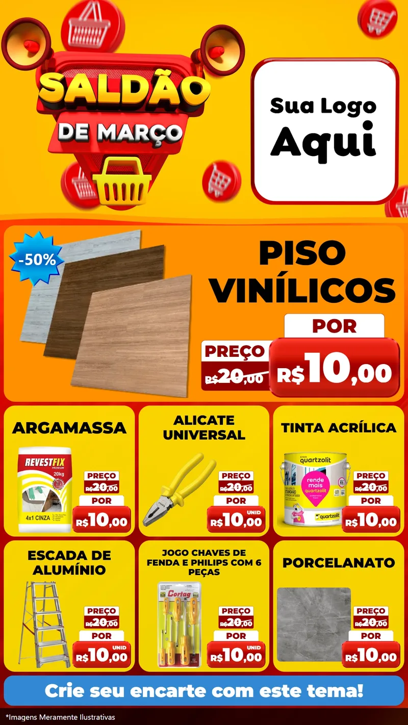 Modelo de Rede Social para Stories com o tema Saldão de Março para Material para Construção