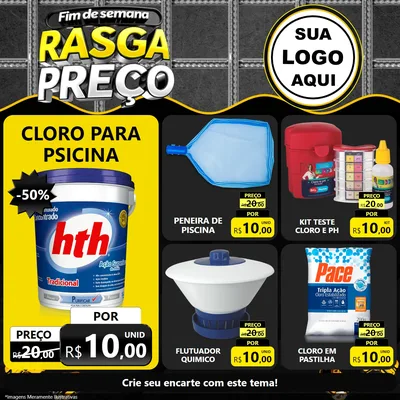 Modelo de Rede Social para Feed Facebook com o tema Fim de Semana Rasga Preço para Produtos para Piscina