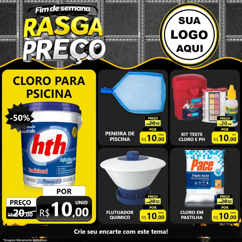 Modelo de Rede Social para Feed Facebook com o tema Fim de Semana Rasga Preço para Produtos para Piscina