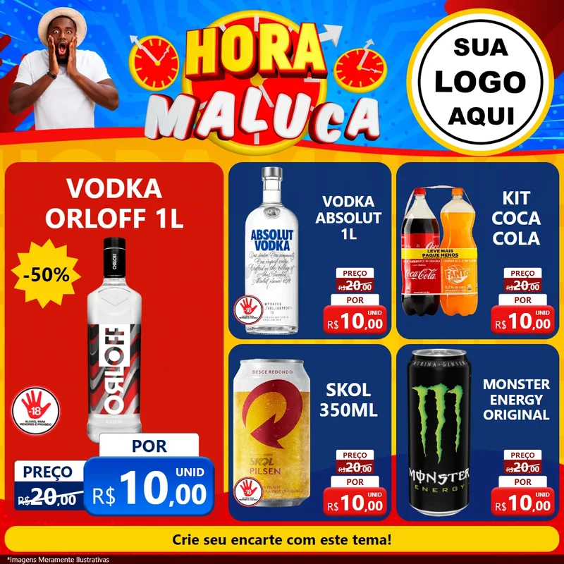 Modelo de Rede Social para Feed Facebook com o tema Hora Maluca para Distribuidora de bebidas