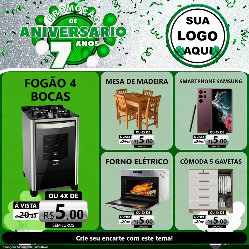 Modelo de Rede Social para Feed Facebook com o tema Promoção de Aniversário - 7 Anos para Móveis e Eletro