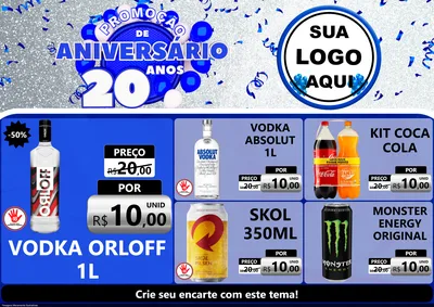 Modelo de Encarte para Encarte A4 Horizontal com o tema Promoção de Aniversário - 20 Anos para Distribuidora de bebidas