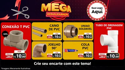 Modelo de TV para TV Horizontal com o tema Mega Reinauguração para Tubos e conexões