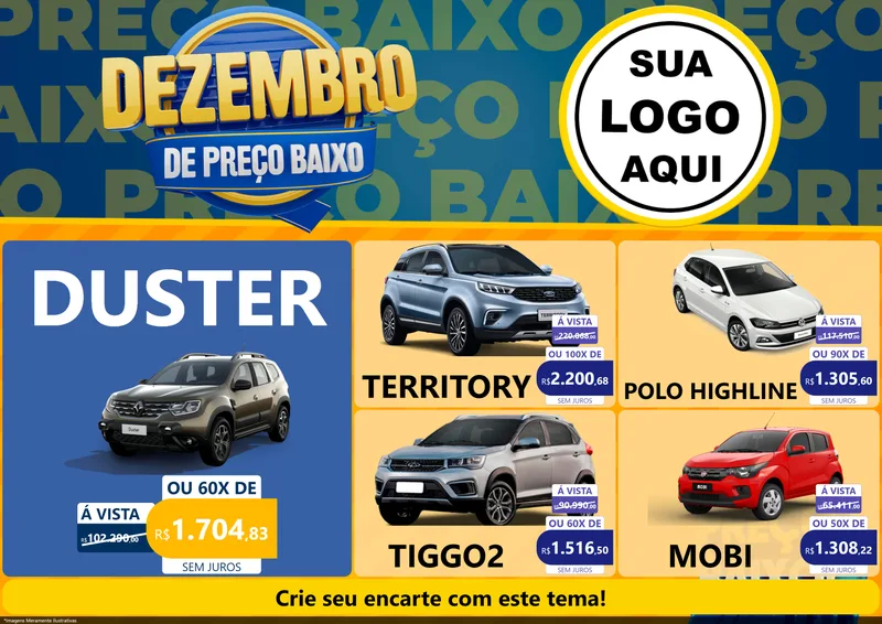 Modelo de Encarte para Encarte A4 Horizontal com o tema Dezembro de Preço Baixo para Concessionaria de Carros