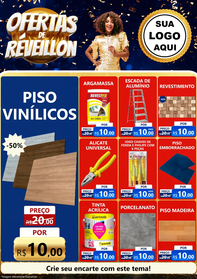 Modelo de Encarte para Encarte A4 Vertical com o tema Ofertas de Réveillon para Material para Construção