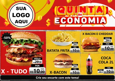 Modelo de Encarte para Encarte A4 Horizontal com o tema Quinta da Economia para Hamburgueria