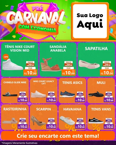 Modelo de Rede Social para Feed Instagram com o tema Pré-Carnaval Com Economia para Calçados