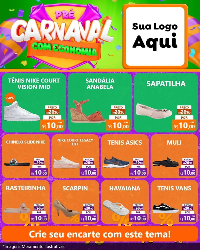 Modelo de Rede Social para Feed Instagram com o tema Pré-Carnaval Com Economia para Calçados