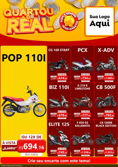 Modelo de Encarte para Encarte A4 Vertical com o tema Quartou do Real para Concessionaria de Motos