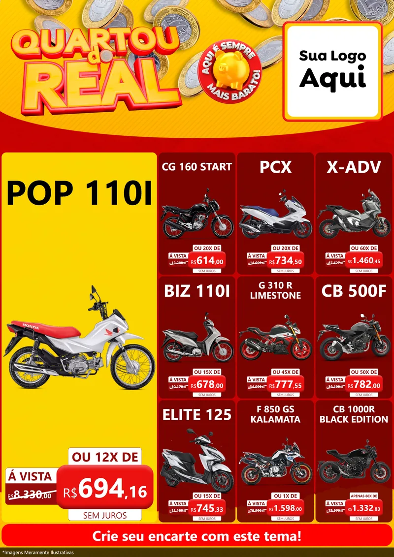 Modelo de Encarte para Encarte A4 Vertical com o tema Quartou do Real para Concessionaria de Motos