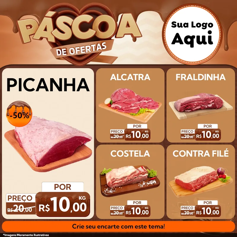 Modelo de Rede Social para Feed Facebook com o tema Páscoa de Ofertas para Açougue