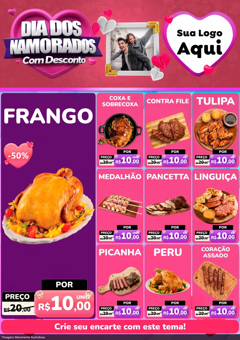 Modelo de Encarte para Encarte A4 Vertical com o tema Dia Dos Namorados Com Desconto para Assados