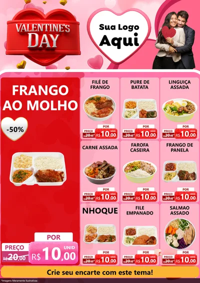 Modelo de Encarte para Encarte A4 Vertical com o tema Valentine's Day para Restaurante