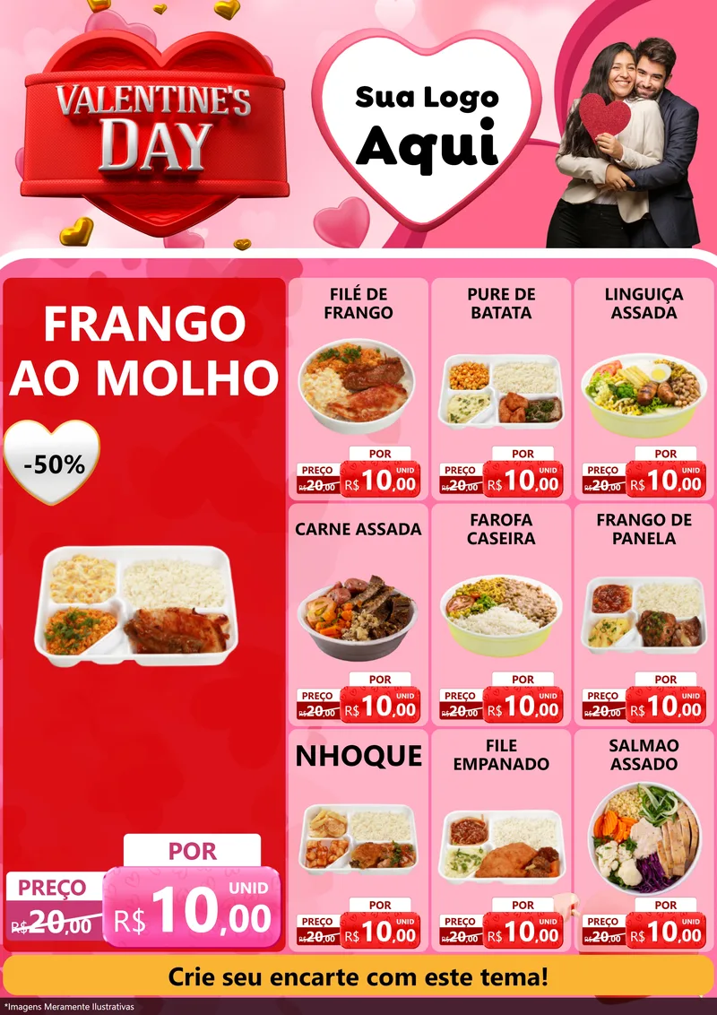 Modelo de Encarte para Encarte A4 Vertical com o tema Valentine's Day para Restaurante