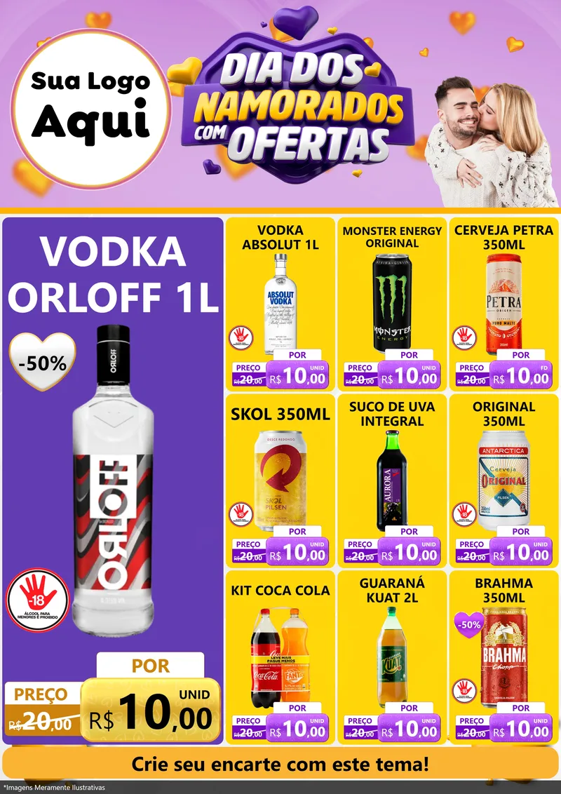 Modelo de Encarte para Encarte A4 Vertical com o tema Dia Dos Namorados Com Ofertas para Distribuidora de bebidas