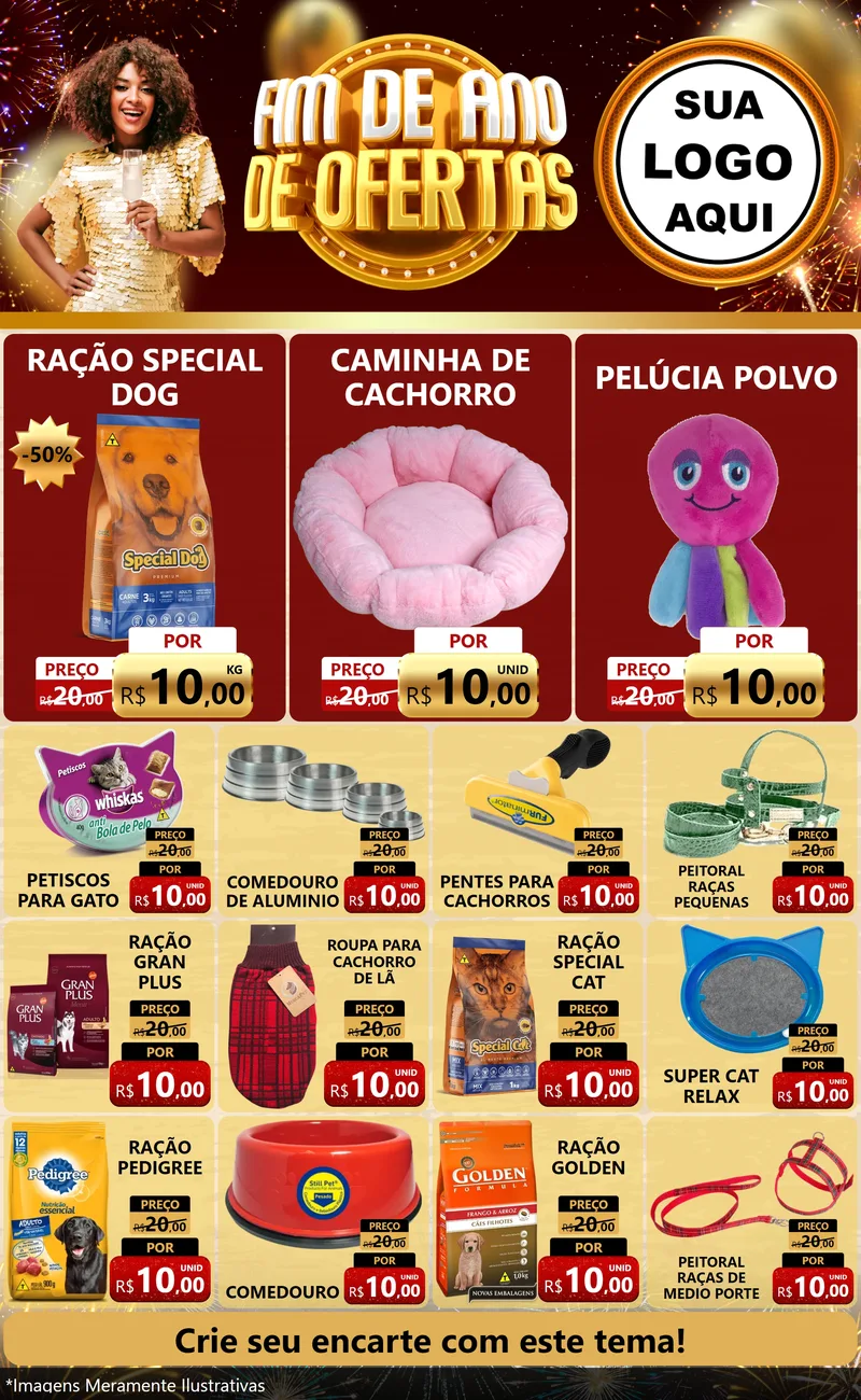 Modelo de Encarte para Encarte Grande com o tema Fim de Ano de Ofertas para Pet Shop