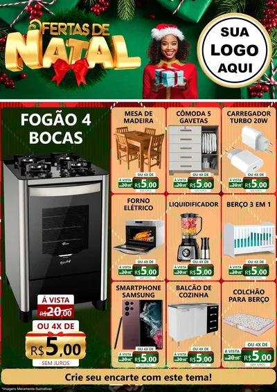 Modelo de Encarte para Encarte A4 Vertical com o tema Ofertas de Natal para Móveis e Eletro