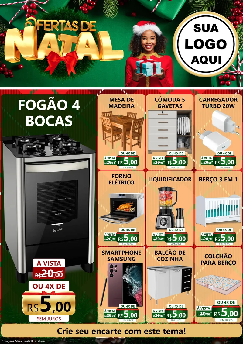 Modelo de Encarte para Encarte A4 Vertical com o tema Ofertas de Natal para Móveis e Eletro