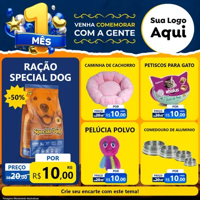 Modelo de Rede Social para Feed Facebook com o tema Um Mês de Aniversário para Pet Shop